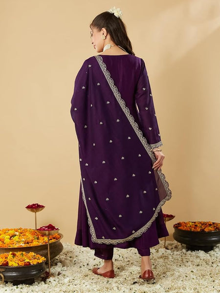 MOKOSH Women's Silk Embroidered Anarkali Set