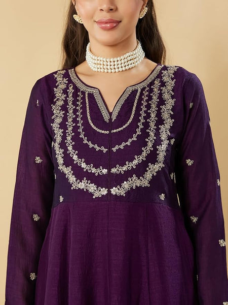 MOKOSH Women's Silk Embroidered Anarkali Set