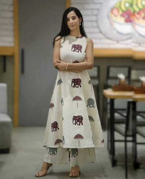 ANNI DESIGNER Women's Ethnic Co-Ord Set | Kurta Pant Set | Kurta Palazzo Set | Stylish Cotton Suit Set for Women, Festival Co-ord Set