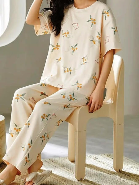 GLASGO Women’s Cotton Pajama Set with Top & Pants|| Korean Night Suit|| Lightweight Printed Set || Soft & Comfy Sleepwear for Girls & Women