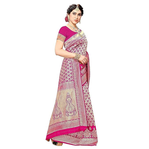 Yashika Women's Trendy Banarasi Kanjivaram Navy Color Art Silk Saree with Blouse Material
