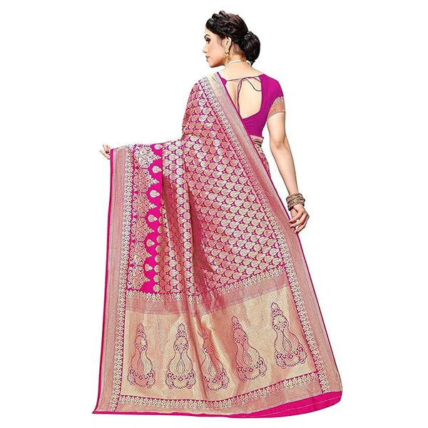 Yashika Women's Trendy Banarasi Kanjivaram Navy Color Art Silk Saree with Blouse Material