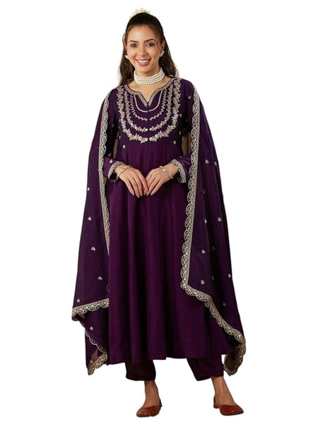 MOKOSH Women's Silk Embroidered Anarkali Set