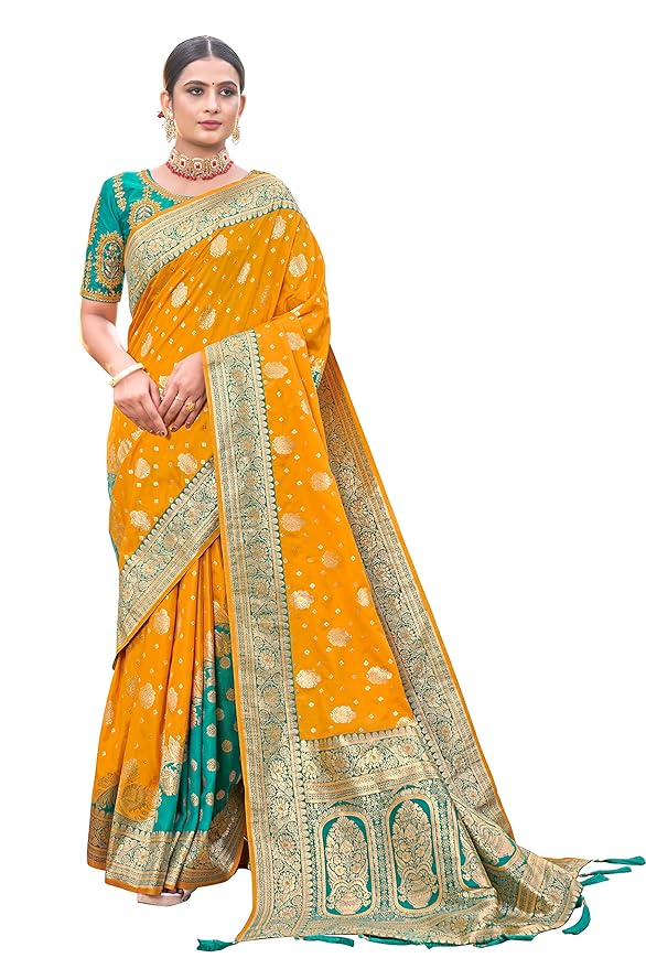 MANOHARI Most Trendy Jacquard Work Woven Saree with Unstitch Blouse Piece